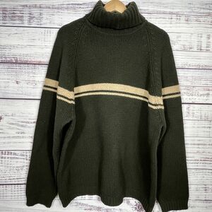 Vtg Abercrombie & Fitch Mens Green XL Wool Sweater Turtleneck Military Chunky